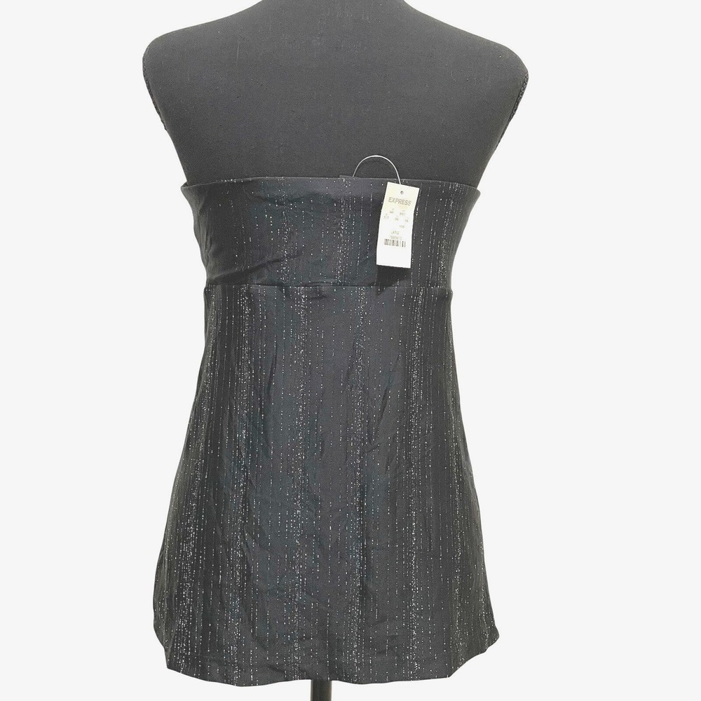 Vintage NWT EXPRESS Tube Top Strapless Black Silver Sparkly Large Y2K Club Party - Picture 3 of 12
